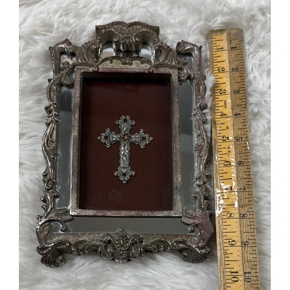 Belinda Miley 2004 Shadow Box Cross Swarovski Crystal Mirrored Frame Wall Decor